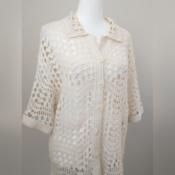Evereve Molly cotton crocheted sweater cardigan M - Picture 3 of 8
